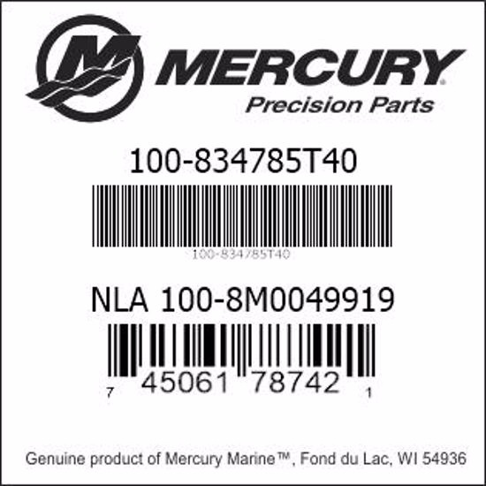 Bar codes for Mercury Marine part number 100-834785T40