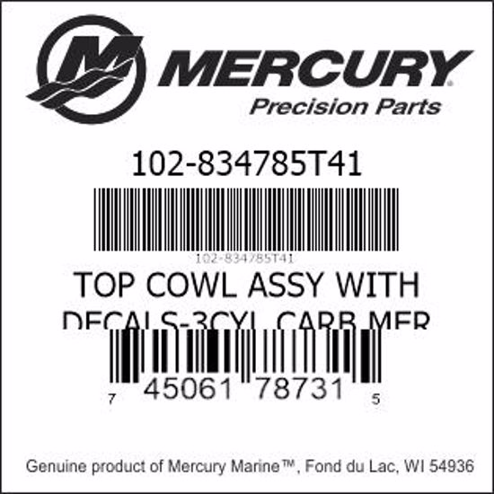 Bar codes for Mercury Marine part number 102-834785T41
