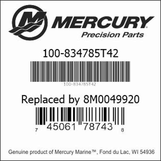 Bar codes for Mercury Marine part number 100-834785T42