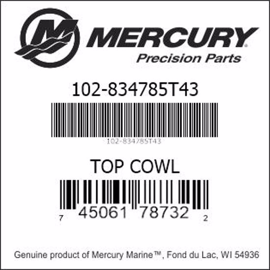 Bar codes for Mercury Marine part number 102-834785T43