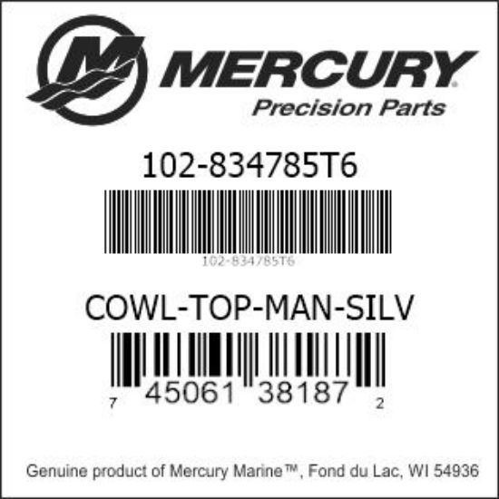 Bar codes for Mercury Marine part number 102-834785T6