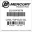 Mercury Marine part number 102-834785T8 COWL-TOP-ELEC-SIL Bar codes for Mercury Marine part number 102-834785T8
