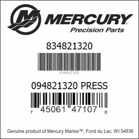 Bar codes for Mercury Marine part number 834821320