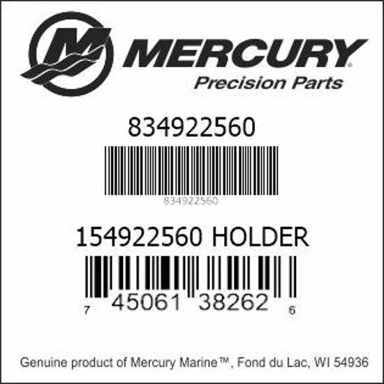 Bar codes for Mercury Marine part number 834922560