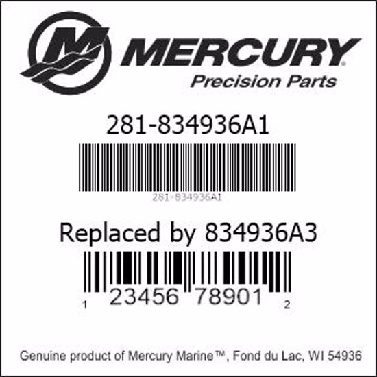 Bar codes for Mercury Marine part number 281-834936A1