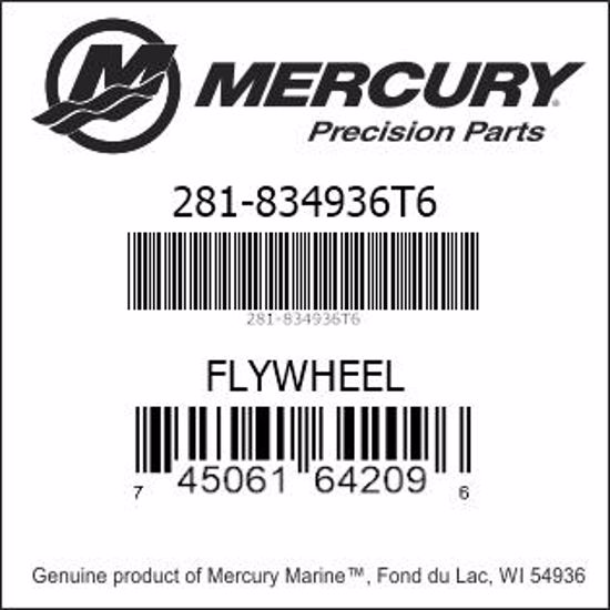 Bar codes for Mercury Marine part number 281-834936T6