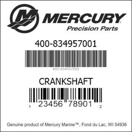 Bar codes for Mercury Marine part number 400-834957001