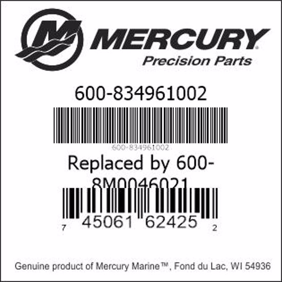 Bar codes for Mercury Marine part number 600-834961002