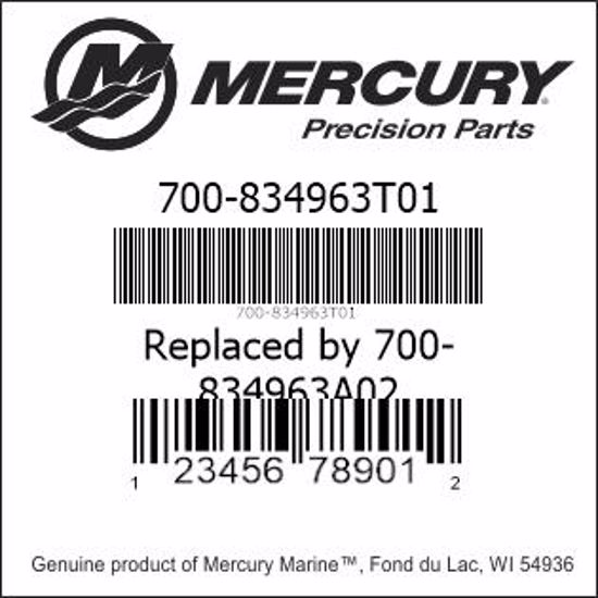 Bar codes for Mercury Marine part number 700-834963T01