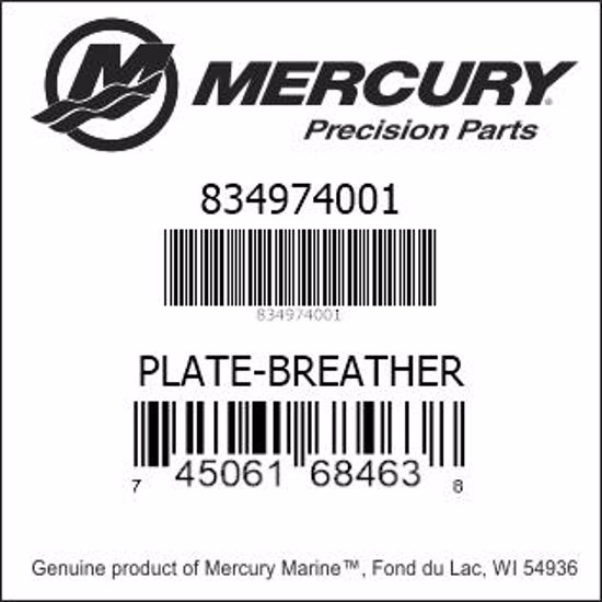 Bar codes for Mercury Marine part number 834974001