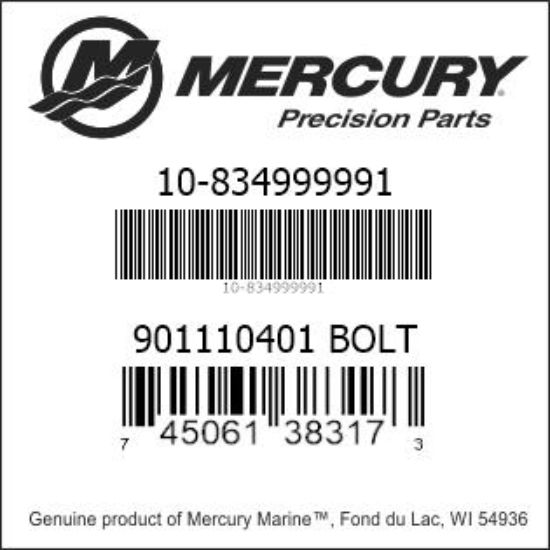 Bar codes for Mercury Marine part number 10-834999991