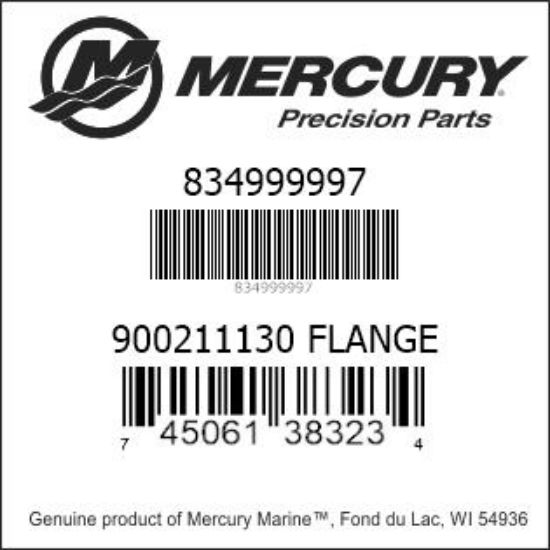 Bar codes for Mercury Marine part number 834999997