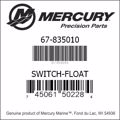 Bar codes for Mercury Marine part number 67-835010