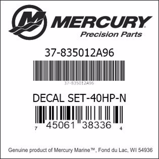 Bar codes for Mercury Marine part number 37-835012A96