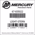 Bar codes for Mercury Marine part number 67-835022