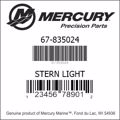 Bar codes for Mercury Marine part number 67-835024