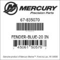 Bar codes for Mercury Marine part number 67-835070