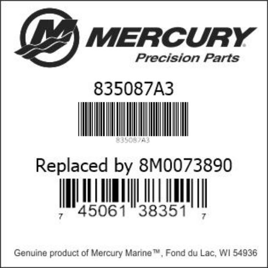 Bar codes for Mercury Marine part number 835087A3