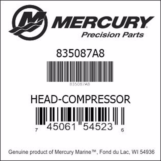Bar codes for Mercury Marine part number 835087A8