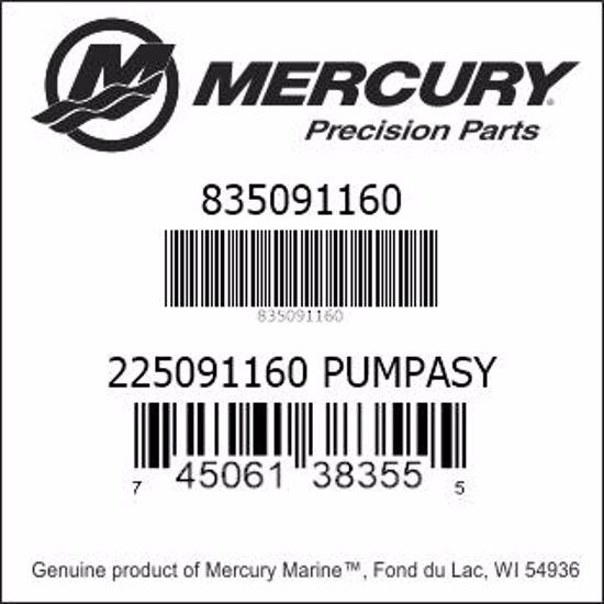 Bar codes for Mercury Marine part number 835091160