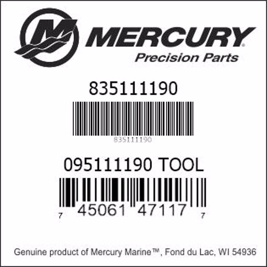 Bar codes for Mercury Marine part number 835111190