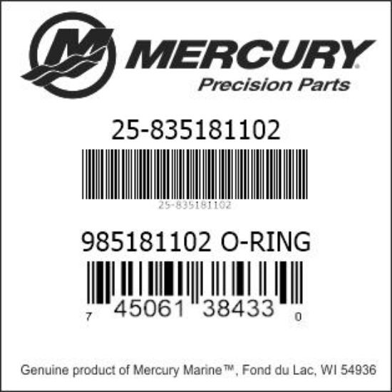 Bar codes for Mercury Marine part number 25-835181102