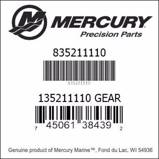 Bar codes for Mercury Marine part number 835211110