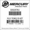 Bar codes for Mercury Marine part number 835257K1