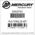 Bar codes for Mercury Marine part number 835257K1