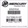 Bar codes for Mercury Marine part number 835257K10