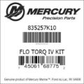 Bar codes for Mercury Marine part number 835257K10