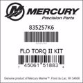 Bar codes for Mercury Marine part number 835257K6