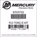 Bar codes for Mercury Marine part number 835257Q1