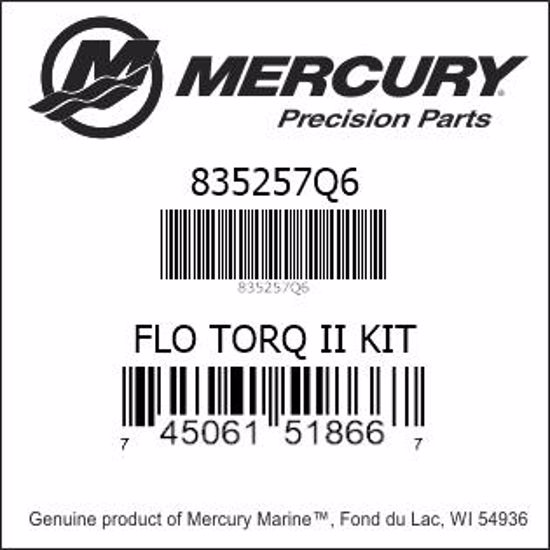 Bar codes for Mercury Marine part number 835257Q6