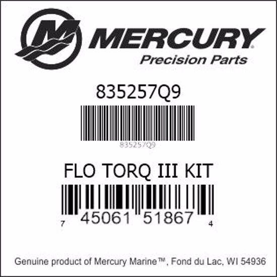 Bar codes for Mercury Marine part number 835257Q9