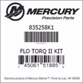 Bar codes for Mercury Marine part number 835258K1