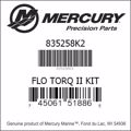 Bar codes for Mercury Marine part number 835258K2