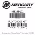 Bar codes for Mercury Marine part number 835265Q02