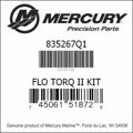 Bar codes for Mercury Marine part number 835267Q1