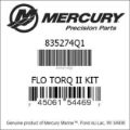 Bar codes for Mercury Marine part number 835274Q1