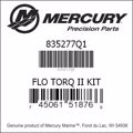 Bar codes for Mercury Marine part number 835277Q1