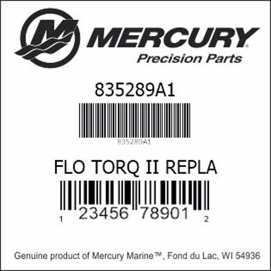 Bar codes for Mercury Marine part number 835289A1