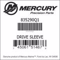 Bar codes for Mercury Marine part number 835290Q1