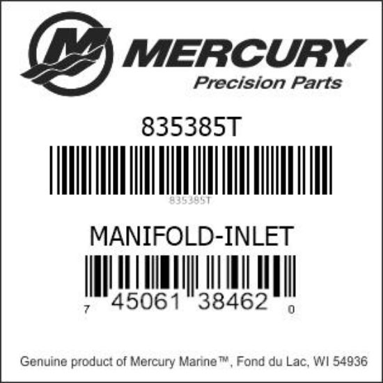 Bar codes for Mercury Marine part number 835385T