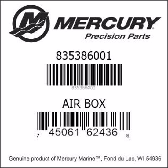 Bar codes for Mercury Marine part number 835386001