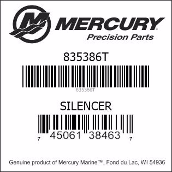 Bar codes for Mercury Marine part number 835386T