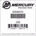 Bar codes for Mercury Marine part number 835401T1