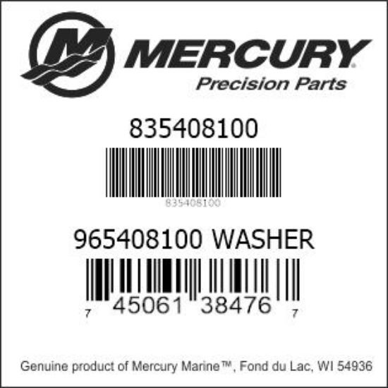 Bar codes for Mercury Marine part number 835408100