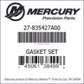 Bar codes for Mercury Marine part number 27-835427A00