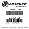 Bar codes for Mercury Marine part number 27-835427A98